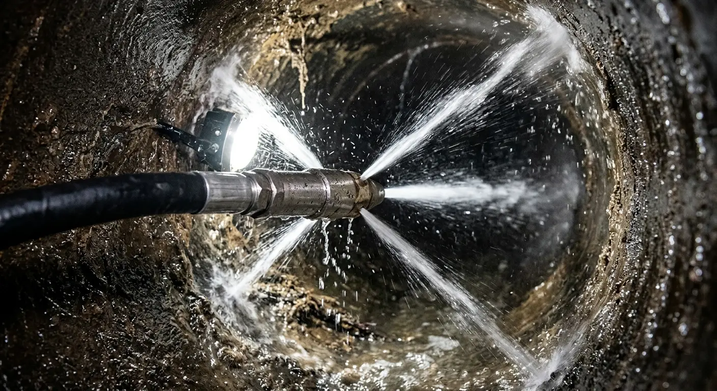 High-pressure hydro jetting nozzle cleaning sewer pipe for Emergency Drain Service in Hopkinsville